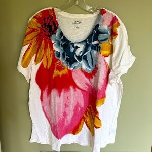 Style & Co. 3X T shirt Woman's Sport White Blue Pink Yellow Floral Cotton